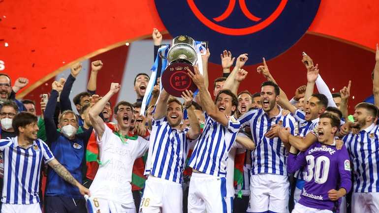 [Spain]: Real Sociedad wins 2020 Copa del Rey; 2021 final in 2 weeks.#sociedad#copadelrey#champions 
 
After being forced by the pandemic to wait a year to play its most highly anticipated match in a generation, Real Sociedad can now celebrate being Copa del Rey champions. 
Even if the next final is in only two weeks' time. Sociedad ended a three-decade title drought on Saturday when it beat fierce Basque rival Athletic Bilbao 1-0 in the delayed 2020 cup final held in Sevilla.Bilbao will have another shot in just two weeks when it plays Barcelona in the 2021 edition of the Copa del Rey final.