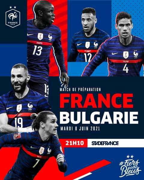 Prépa#euro 
France -Bulgarie 
 
Dernier match de préparation des #bleus avant l'Euro ce soir.Au menu la Bulgarie.