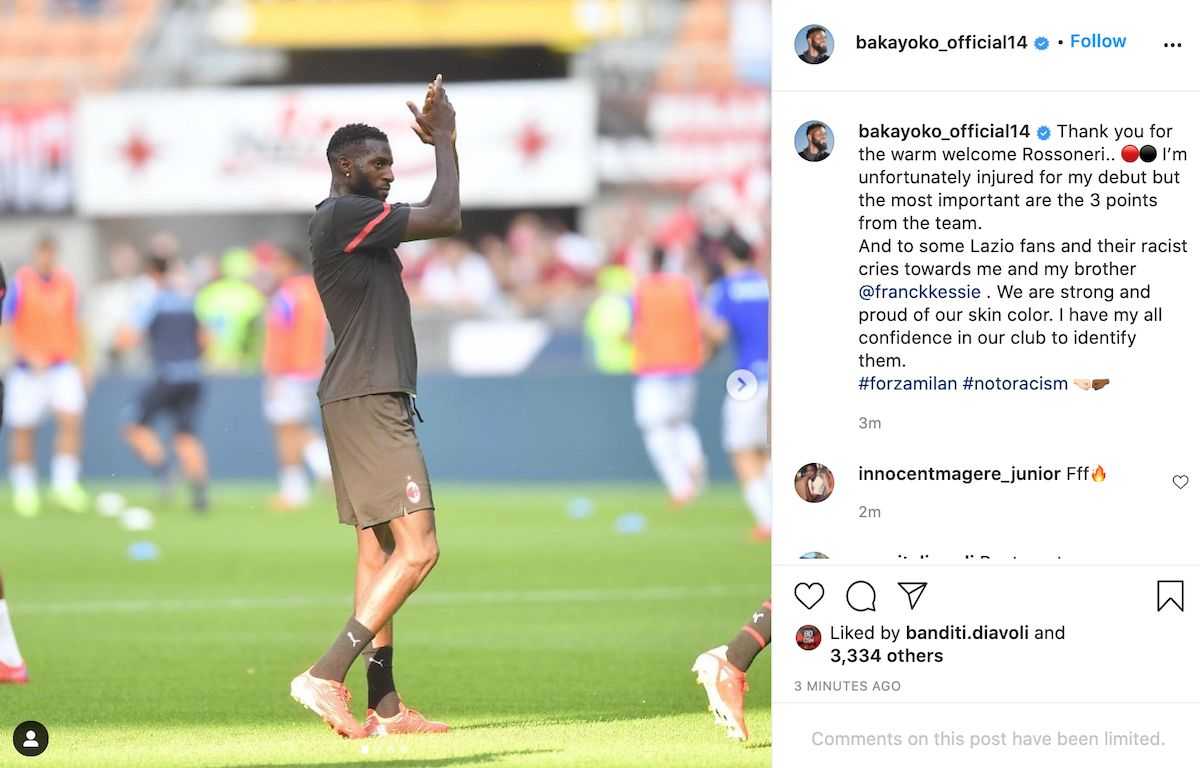 Après la victoire 2-0 de l’AC Milan dimanche sur la Lazio Rome, la fédération italienne de football a annoncé vendredi soir l'ouverture d’une enquête sur des chants racistes des supporters de la Lazio Rome à l’encontre de #tiémoué#bakayoko. Une enquête qui fait suite à une plainte déposée par le club milanais, qui avait accusé les supporters de la Lazio de "chants discriminatoires".