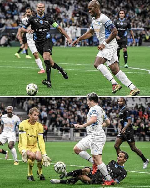 Événement#caritatif 
#unicef 
#matchdesheros 
#Vélodrome 
La #teamom écrase la #teamunicef 
Avec un #drogba tout feu tout flamme,auteur d'un triplé dans la large victoire de la Team Om(7-4) mardi.Un match qui a aussi permit à la star Ivoirienne de récolter plus de 28.000 de FCFA .