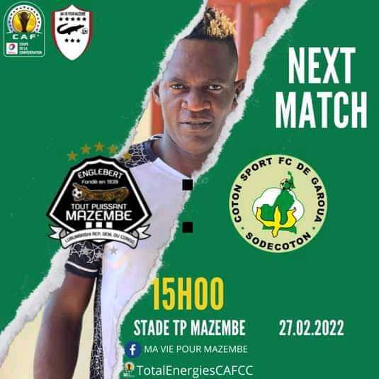 Coupe de la CAF: Coton battu par TPM
Tout Puissant Mazembe 1-0 Coton Sport.
Classement provisoire Groupe C
1- TP Mazembe 6 pts
2- Al MASRY 4 pts (-1)
3 - Coton Sport 2 pts
4- As Otoho 1 pt (-1)
#cafcc
@Geleme2