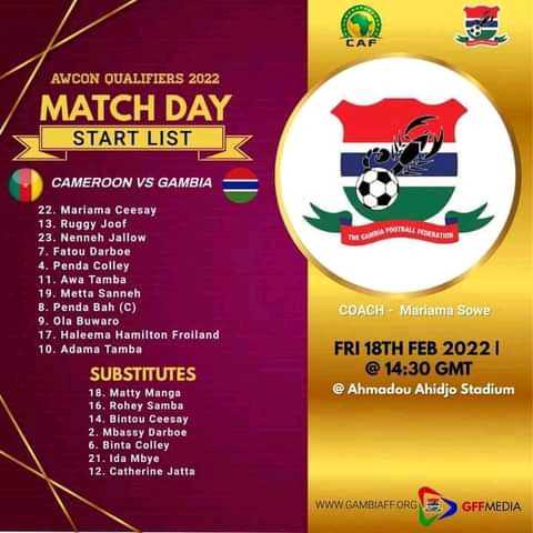 [Élm.CAN Féminine Maroc 2022] 
3e et dernier tour. 
#lionnesindomptables 
#scorpionfilles 
 
Le 11 entrant de la Gambie. 
@M.Ateba