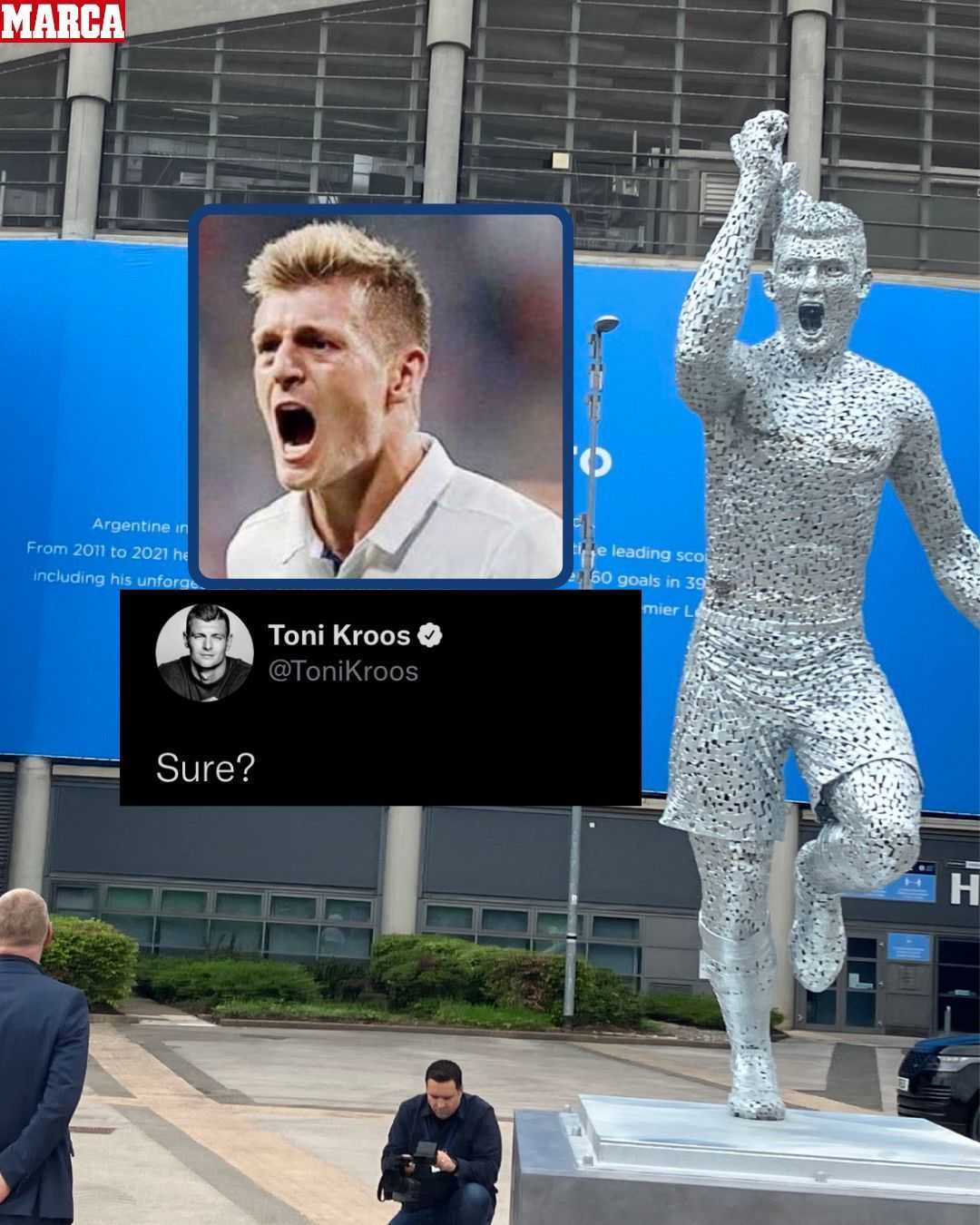 Many cityzens were amazed at the shape of the statue build by manchester City to immortalise #aguero and many of them wrote on social media that it looks more like #toni#kroos than Kun Agüero.