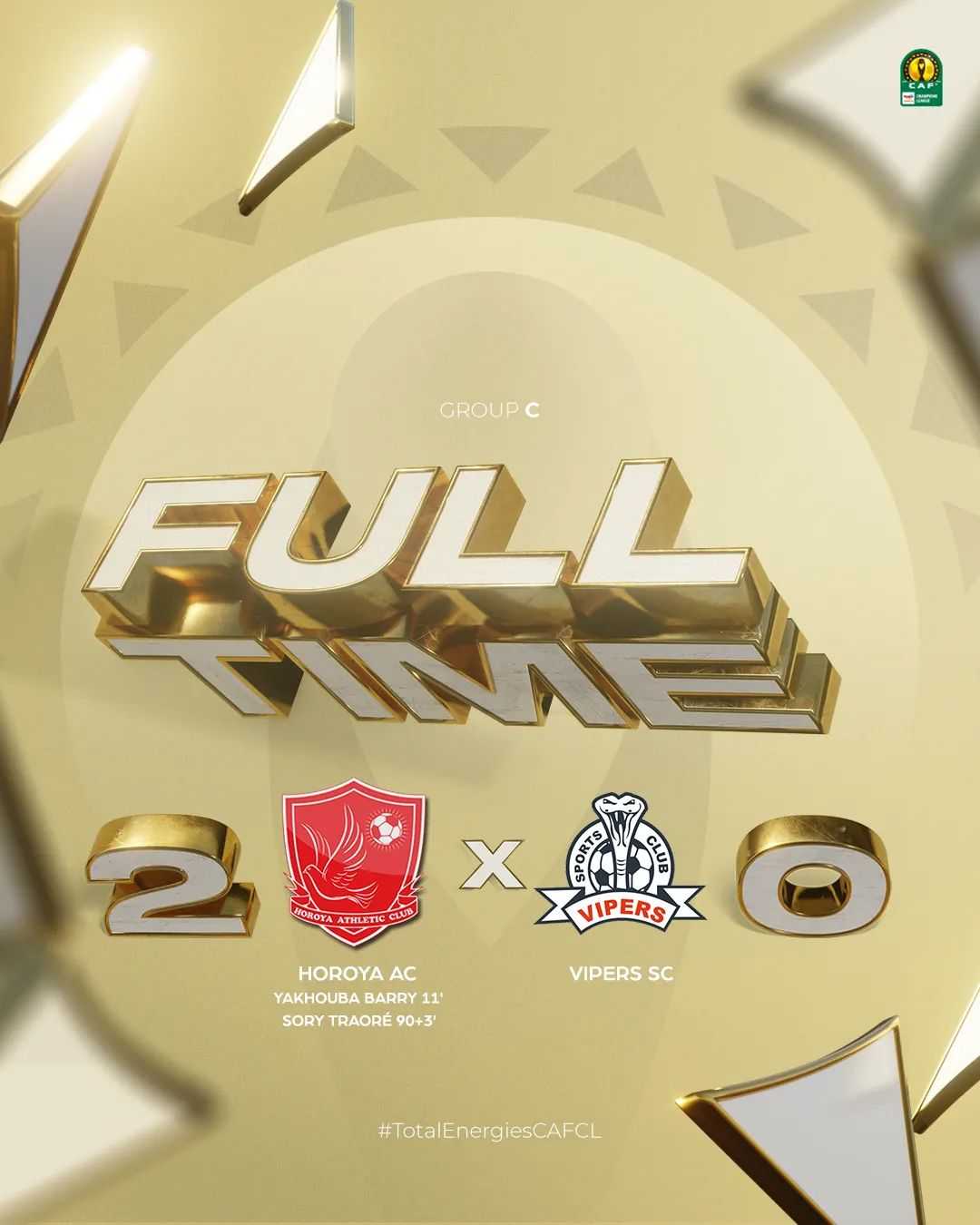 ⏱️ FULL-TIME!
🇬🇳 Horoya AC 2-0 Vipers SC 🇺🇬
The Guinean side grabs the win. ✅
#totalenergiescafcl | #hacvsc
