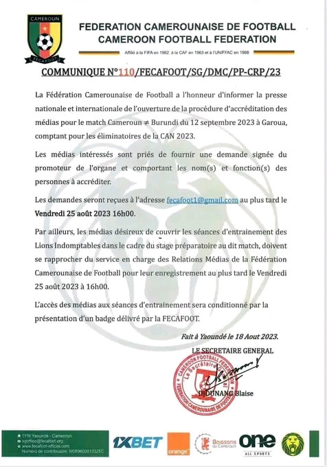 Cameroun 🇨🇲 : 🇧🇮 Burundi 12 septembre