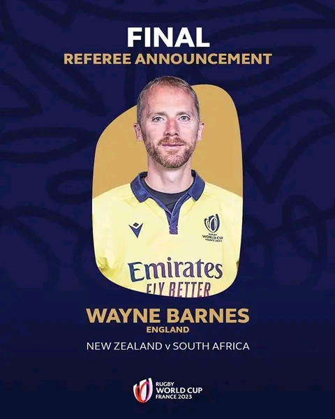 Si W. Barnes ay magiging referee sa final ng rugby World Cup.