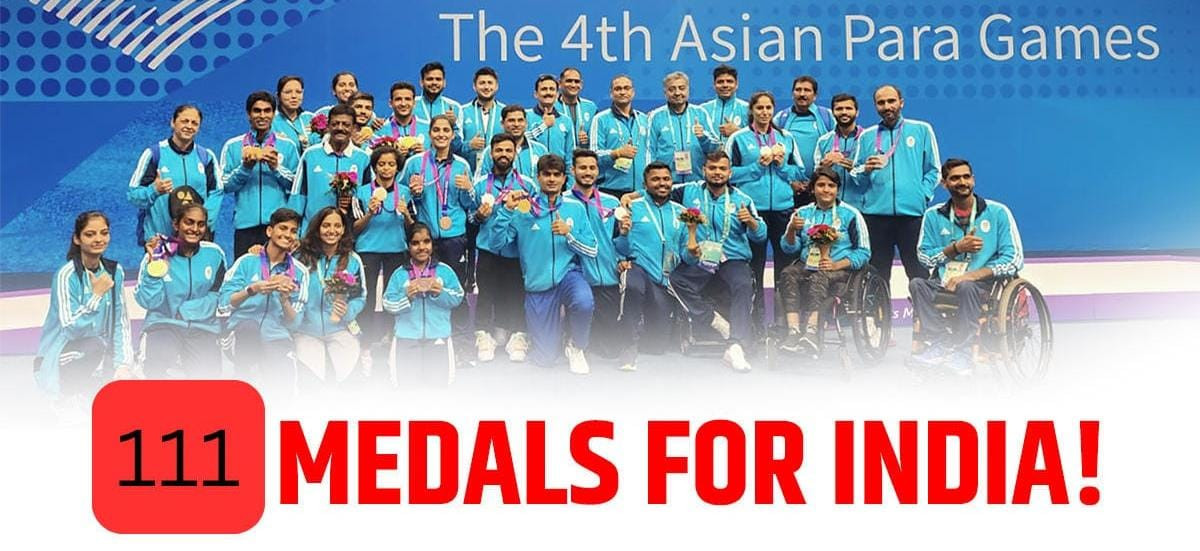पैरा एशियाई खेलों में भारत ने 111 पदक जीते