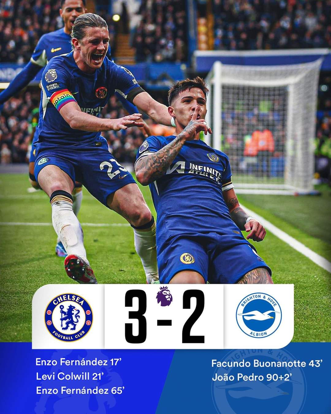Chelsea Hold On To a Win 3-2 Win Against Brighton