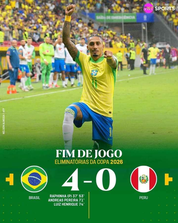 A Seleção Brasileira goleia os peruanos.