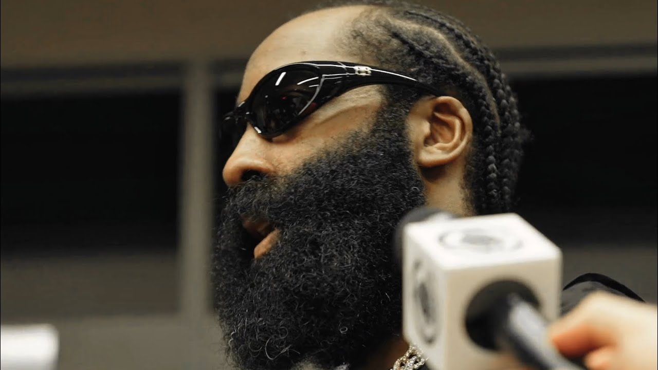 James Harden postgame interview after beating the Hawks ...