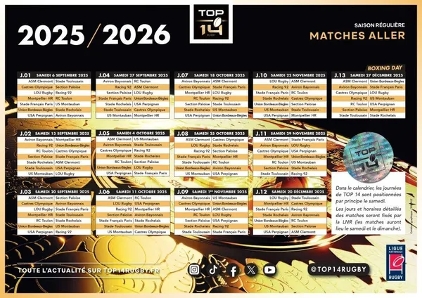 Top 14 2025-2026: Le calendrier enfin dévoilé!